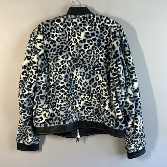 OTD Black And White Faux Fur Jacket With Lamb Leather Trim Size L - Picture 2 of 14